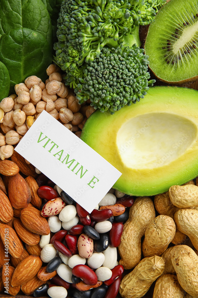 Healthy products rich in vitamin E, closeup