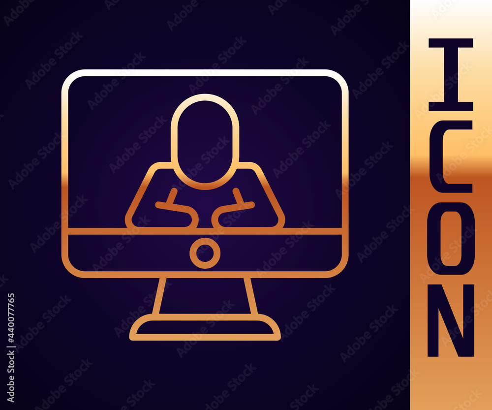 Gold line Online psychological counseling distance icon isolated on black background. Psychotherapy,