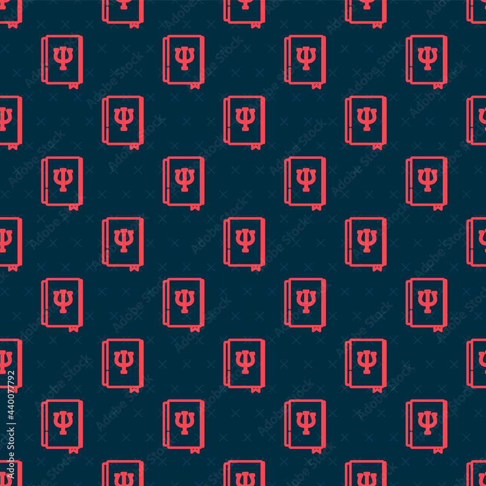 Red line Psychology book icon isolated seamless pattern on black background. Psi symbol. Mental heal