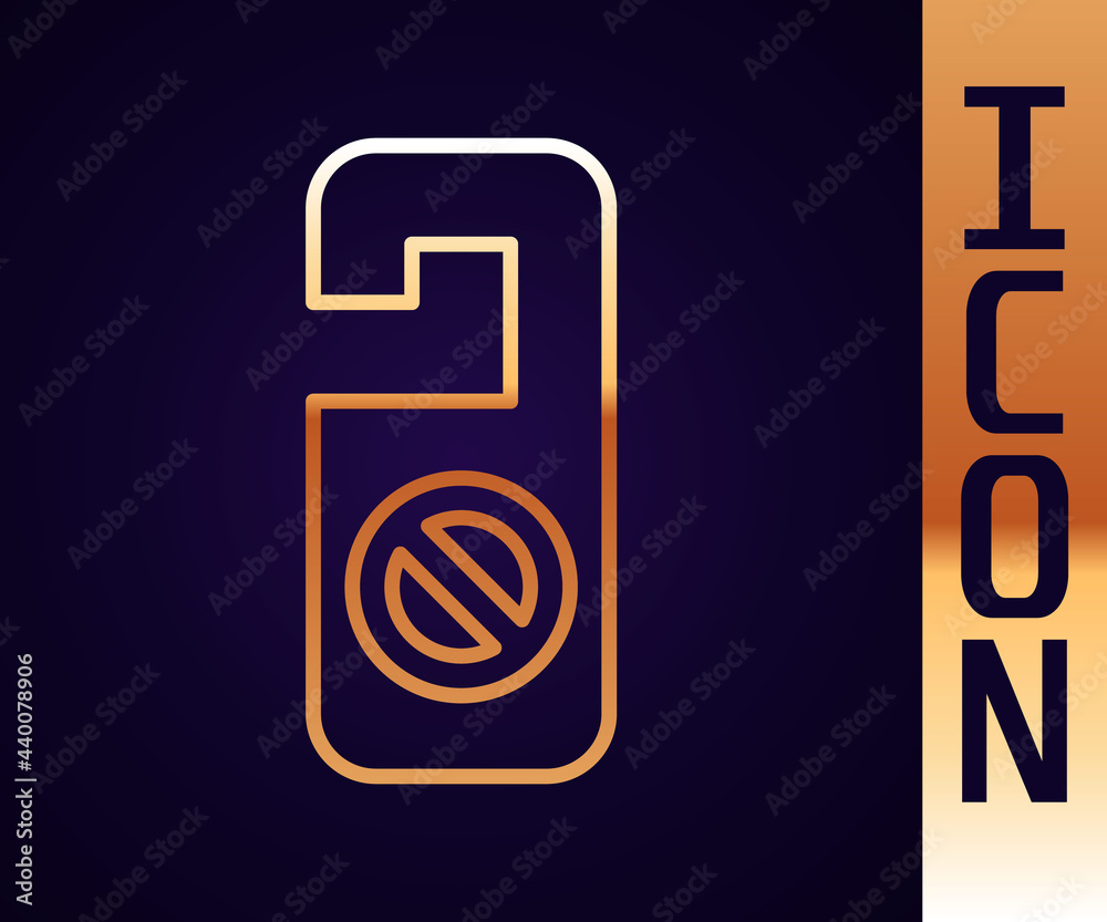 Gold line Please do not disturb icon isolated on black background. Hotel Door Hanger Tags. Vector