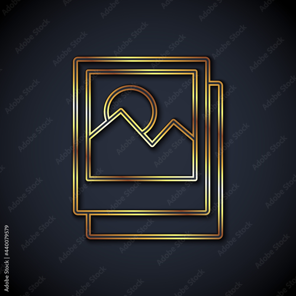 Gold line Photo icon isolated on black background. Vector