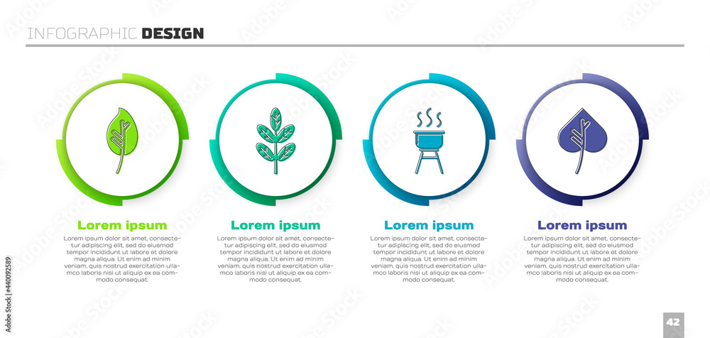 设置叶子或叶子、叶子或叶子，烧烤架和叶子或叶子。商业信息图模板