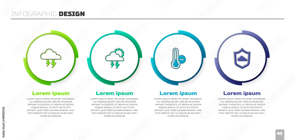 Set Storm, , Meteorology thermometer and Weather forecast. Business infographic template. Vector