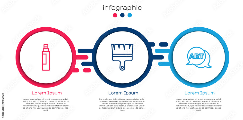 Set line Marker pen, Paint brush and Speech bubble with text art. Business infographic template. Vec