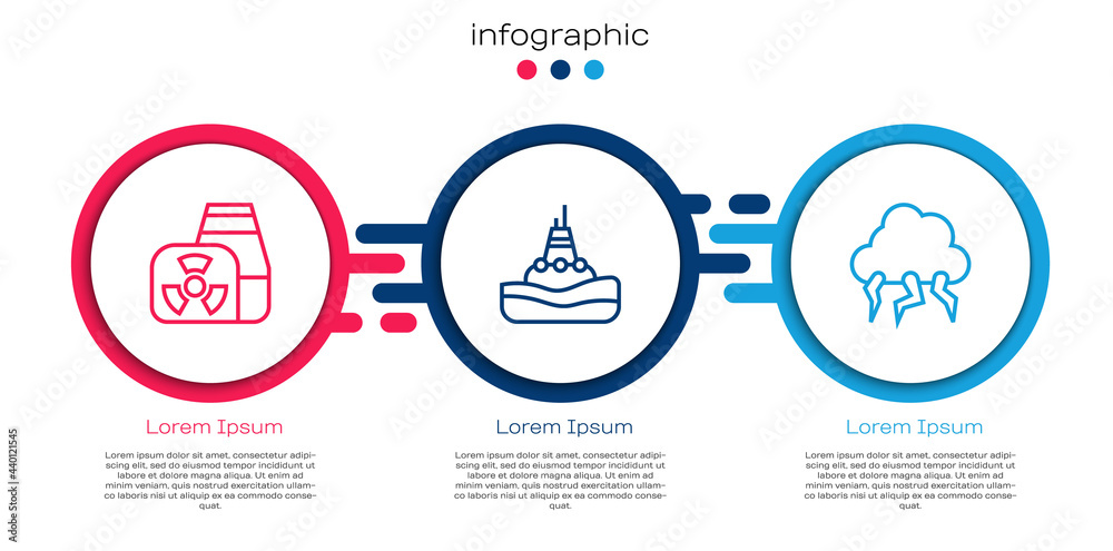 设置线路核电站，海上浮动浮标和风暴。商业信息图模板.Vec