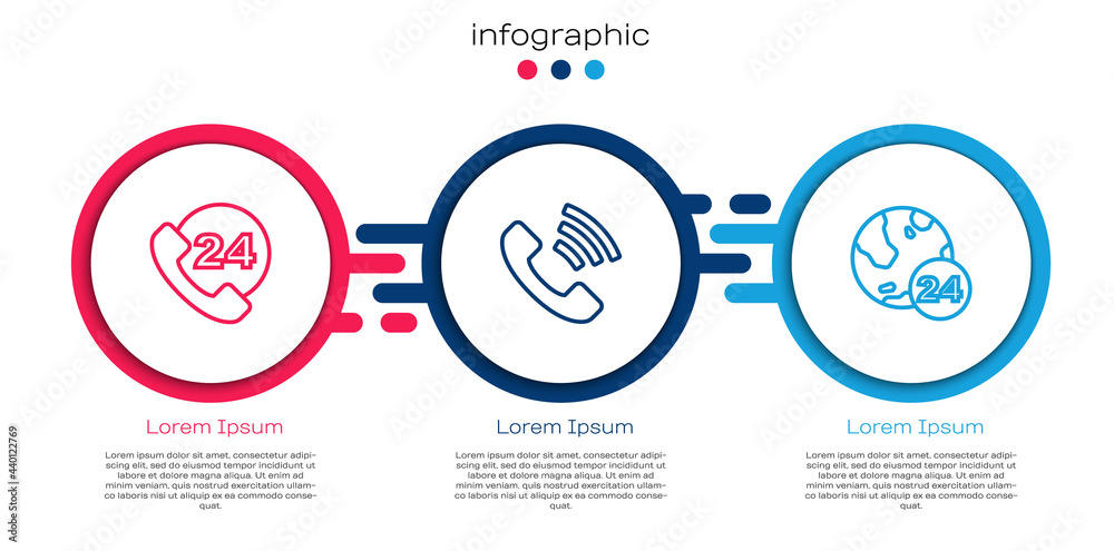 设置线路电话24小时支持，以及.Business infographic template.Vvector