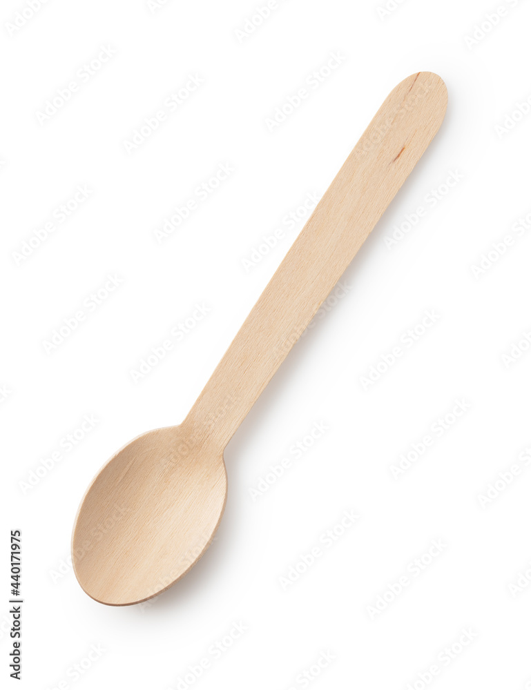 Disposable wooden spoon placed on a white background