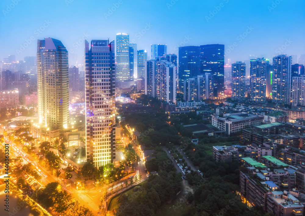 航拍四川成都城市建筑景观天际线夜景