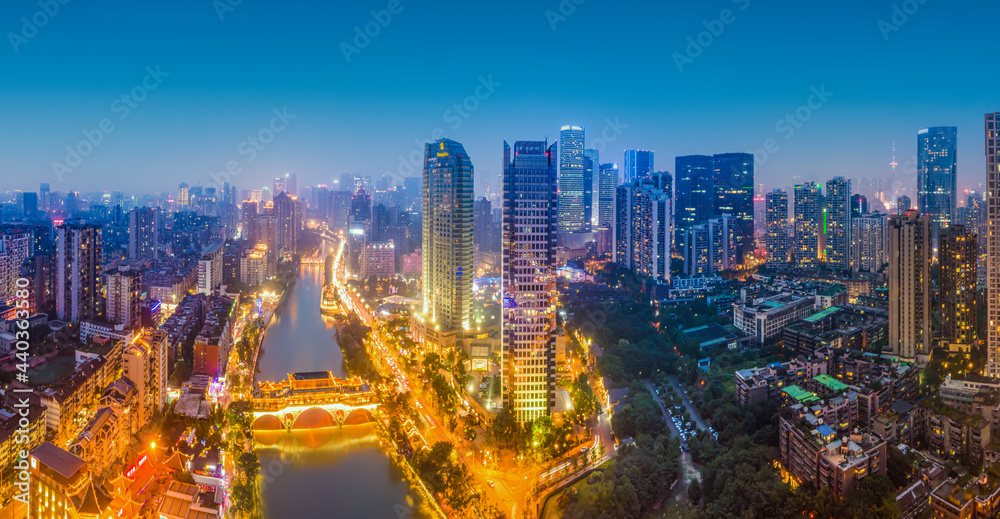 Aerial photography Sichuan Chengdu city architecture landscape skyline night view