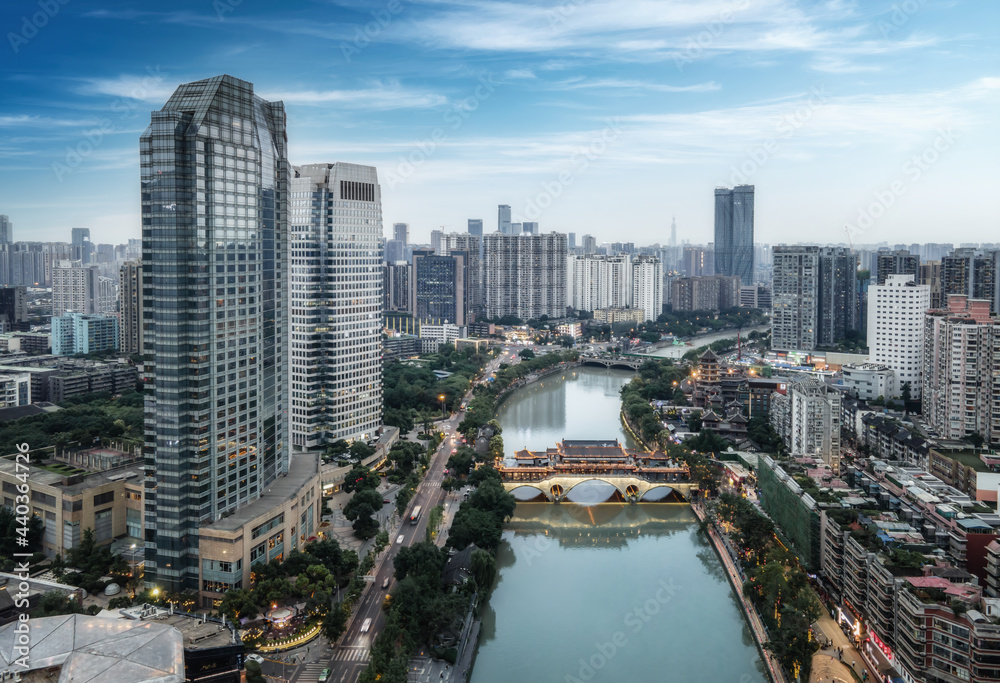 航拍四川成都城市建筑景观天际线