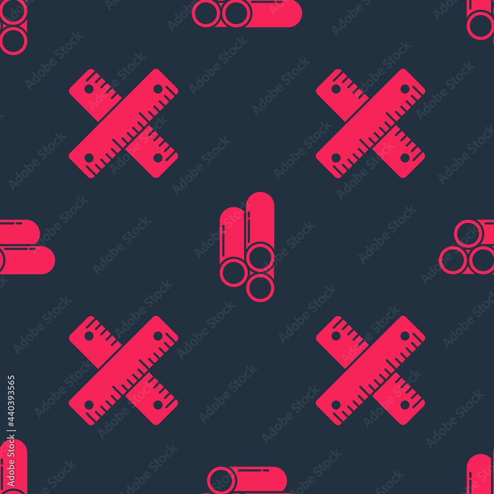 Set Crossed ruler and Industry metallic pipe on seamless pattern. Vector