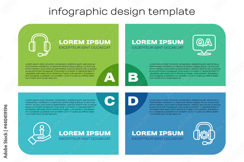 设置线路信息、耳机和问答。商业信息图模板。矢量