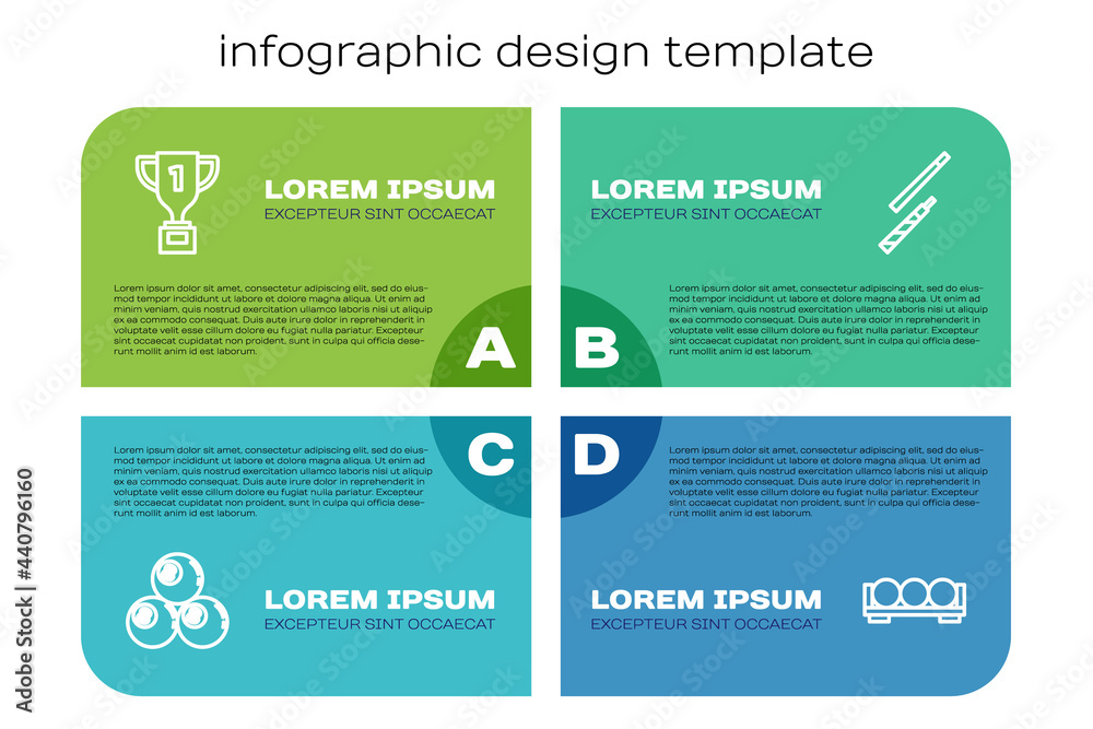 边线台球、奖杯、看台和球杆上的球。商业信息图模板。矢量