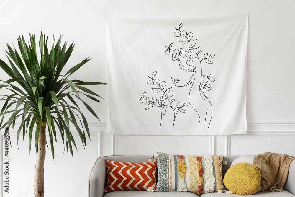 Tapestry wall in a bohemian living room