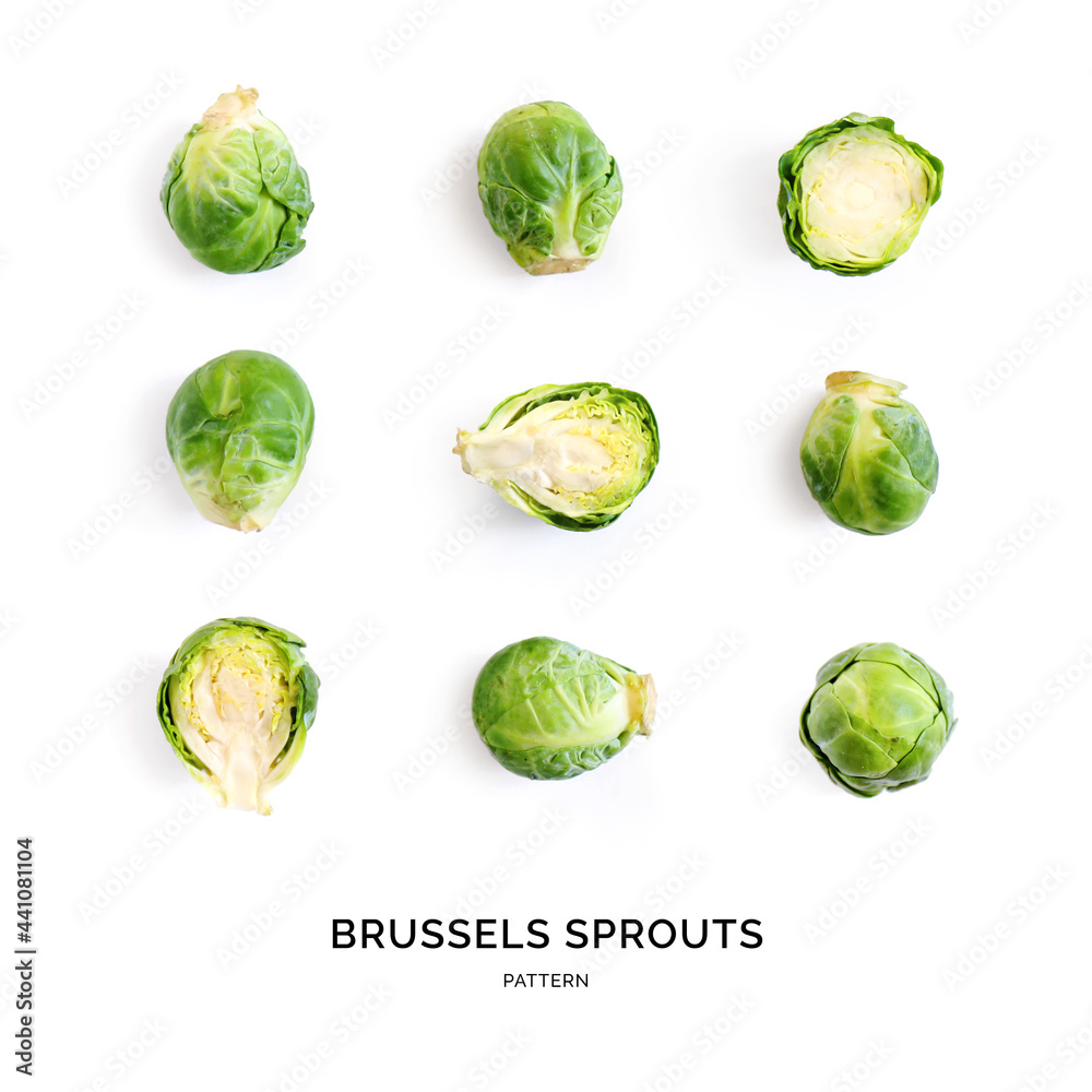 Seamless pattern with brussels cabbage. Abstract background. Brussels cabbage on the white backgroun