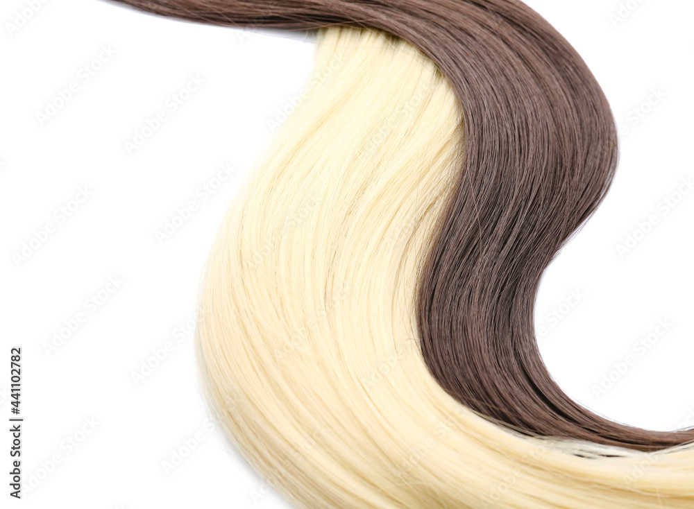 Hair strands on white background