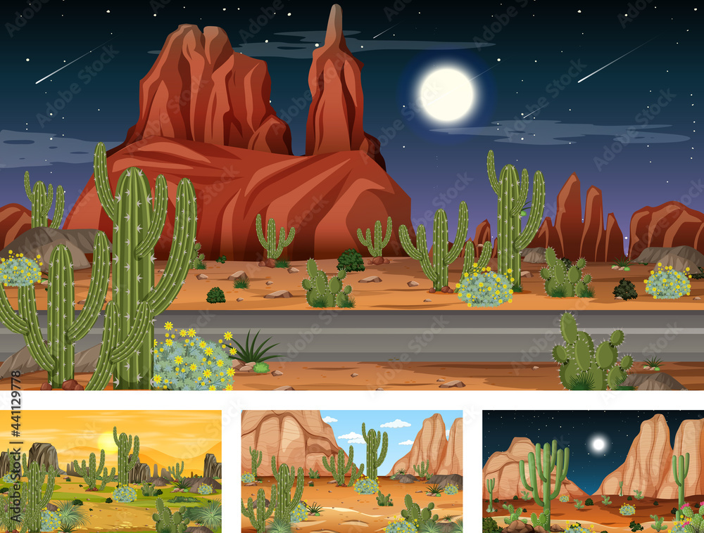 Different scenes with desert forest landscape