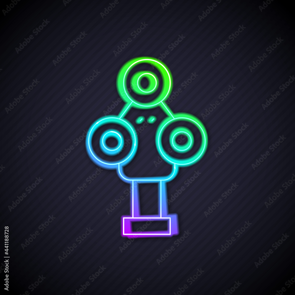 Glowing neon line 3D scanner icon isolated on black background. Vector