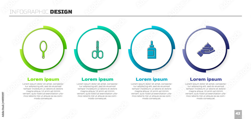套装手镜、剪刀、乳液化妆管和。商业信息图模板。Vector