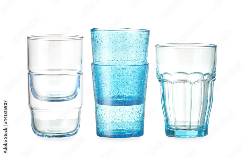 Beautiful empty glasses on white background