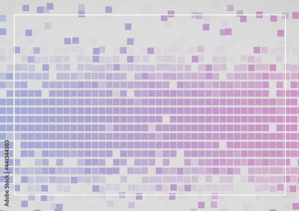 白色线条框架，灰色背景上有紫色马赛克方块的复制空间