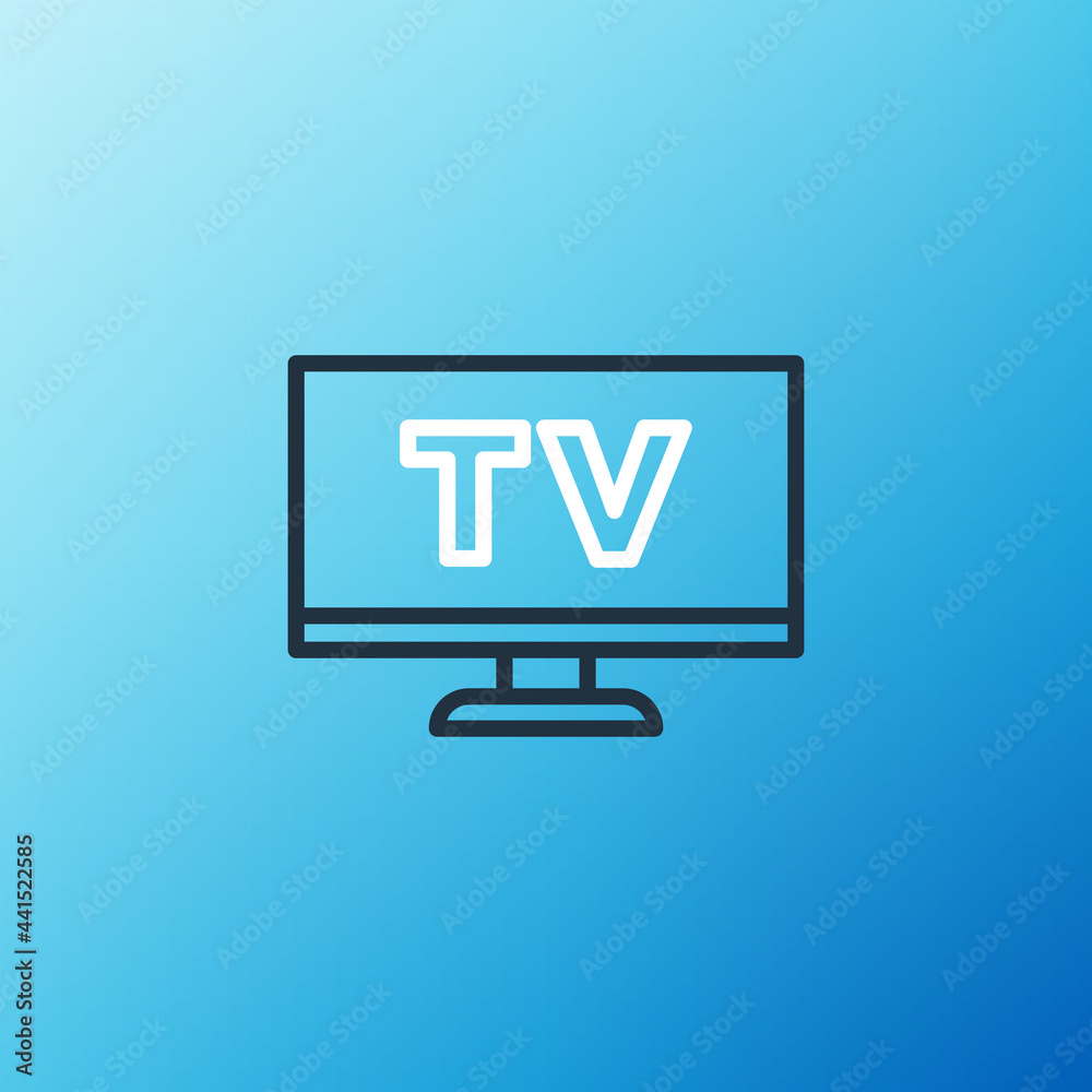 Line Smart Tv icon isolated on blue background. Television sign. Colorful outline concept. Vector