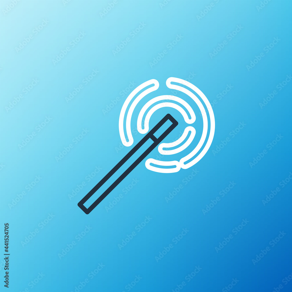 Line Magic wand icon isolated on blue background. Star shape magic accessory. Magical power. Colorfu