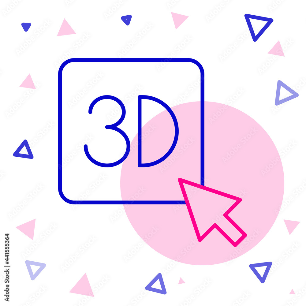 线条3D打印机图标隔离在白色背景上。3D打印。彩色轮廓概念。矢量