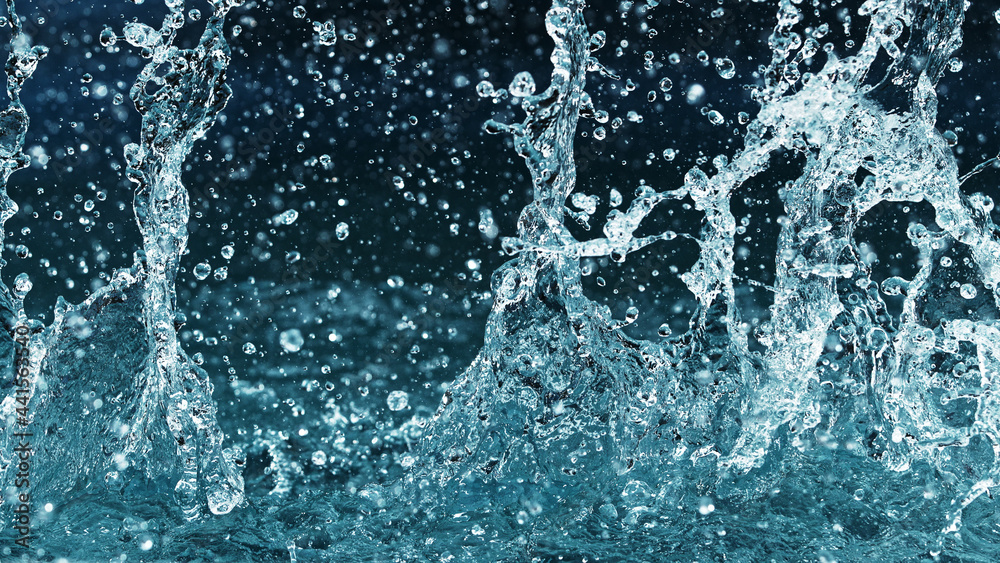 Abstract water splashes isolated on blue background