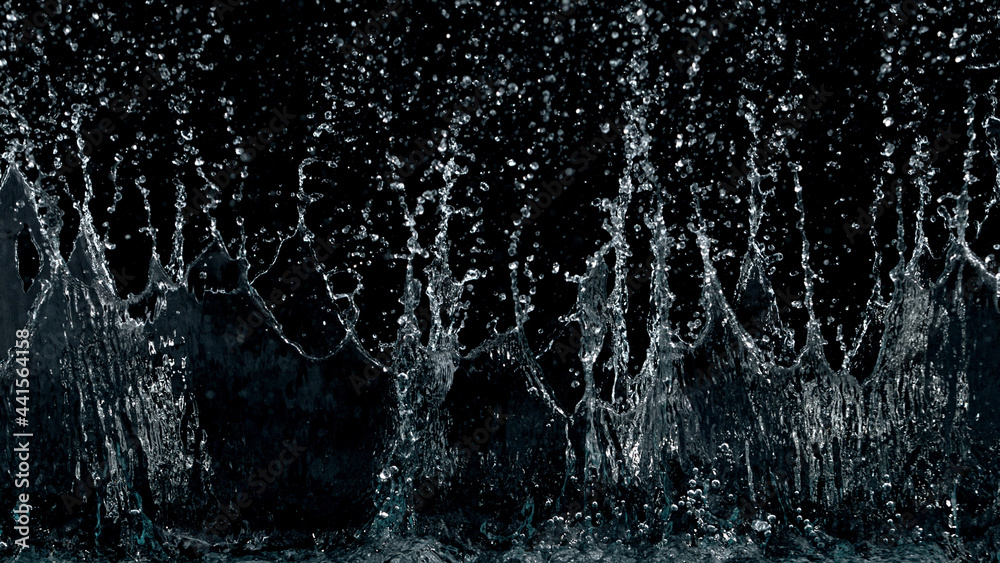 Abstract water splashes isolated on black background