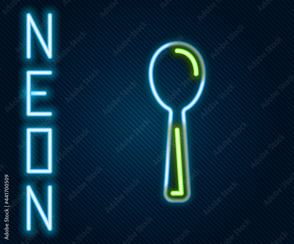 Glowing neon line Spoon icon isolated on black background. Cooking utensil. Cutlery sign. Colorful o