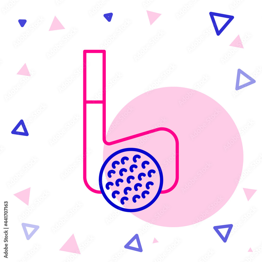 Line高尔夫球杆，球图标隔离在白色背景上。彩色轮廓概念。矢量