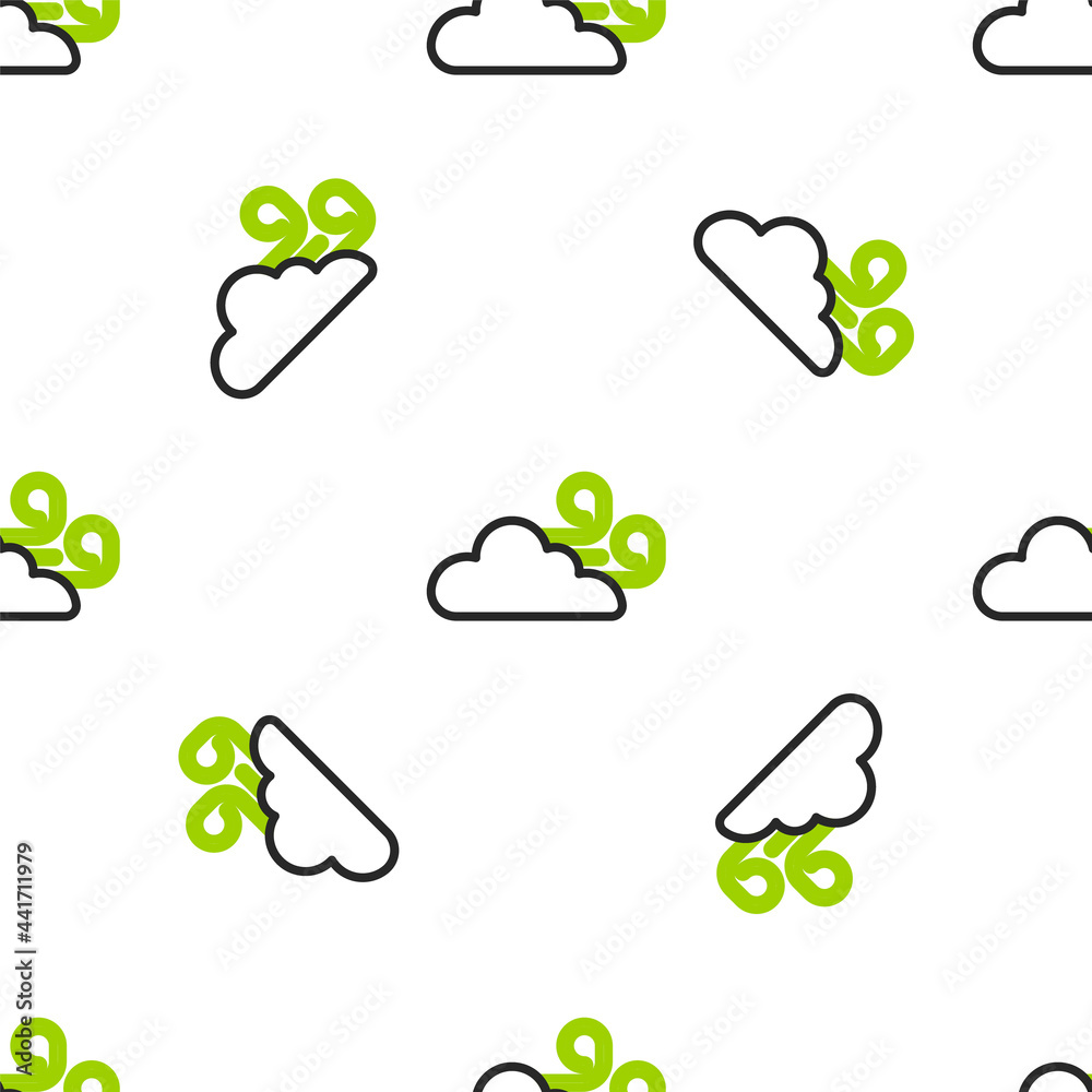 Line Windy weather icon isolated seamless pattern on white background. Cloud and wind. Vector