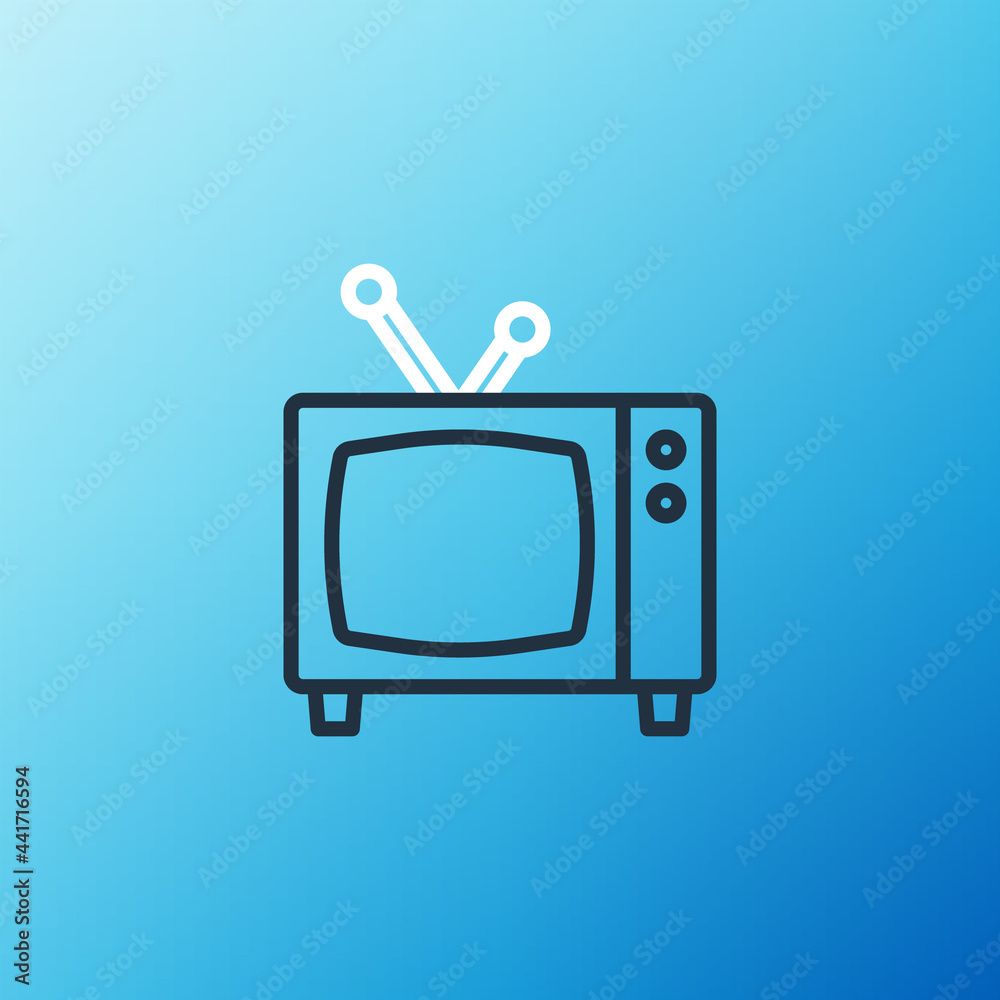 Line Retro tv icon isolated on blue background. Television sign. Colorful outline concept. Vector