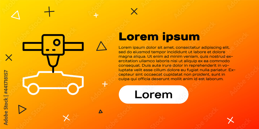 Line 3D打印机汽车图标隔离在黄色背景上。3D打印。彩色轮廓概念。Vecto