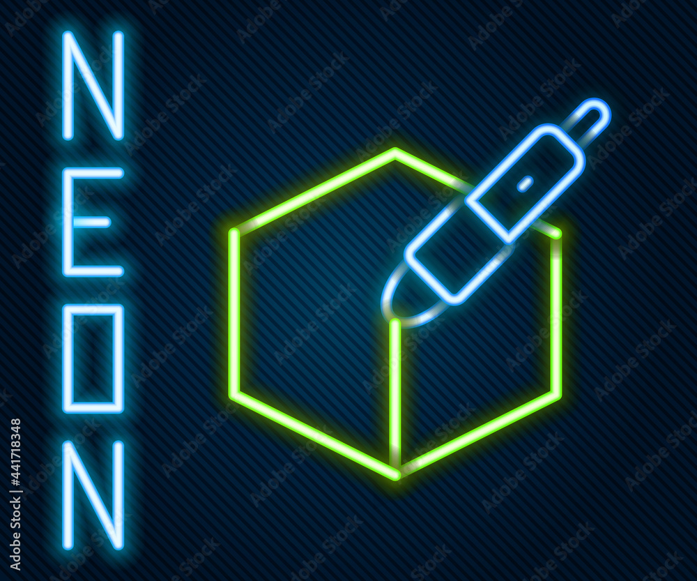 Glowing neon line 3d pen tool icon isolated on black background. Colorful outline concept. Vector