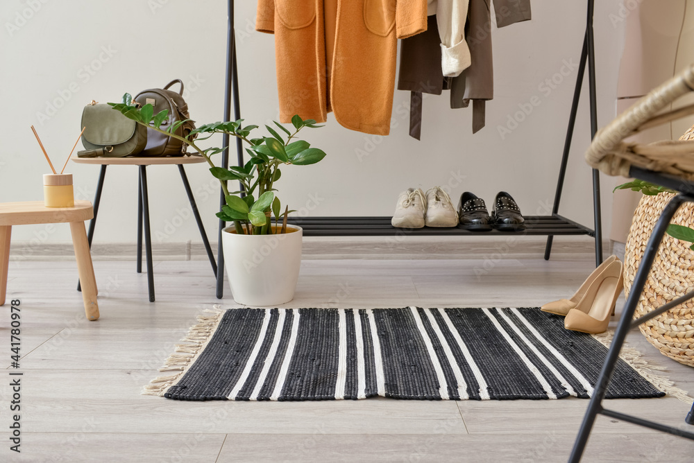 Stylish rug in interior of modern hallway