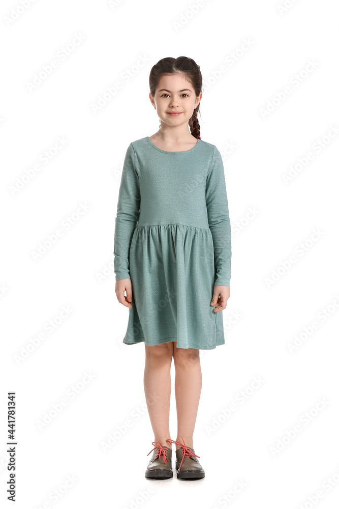 Portrait of little girl on white background