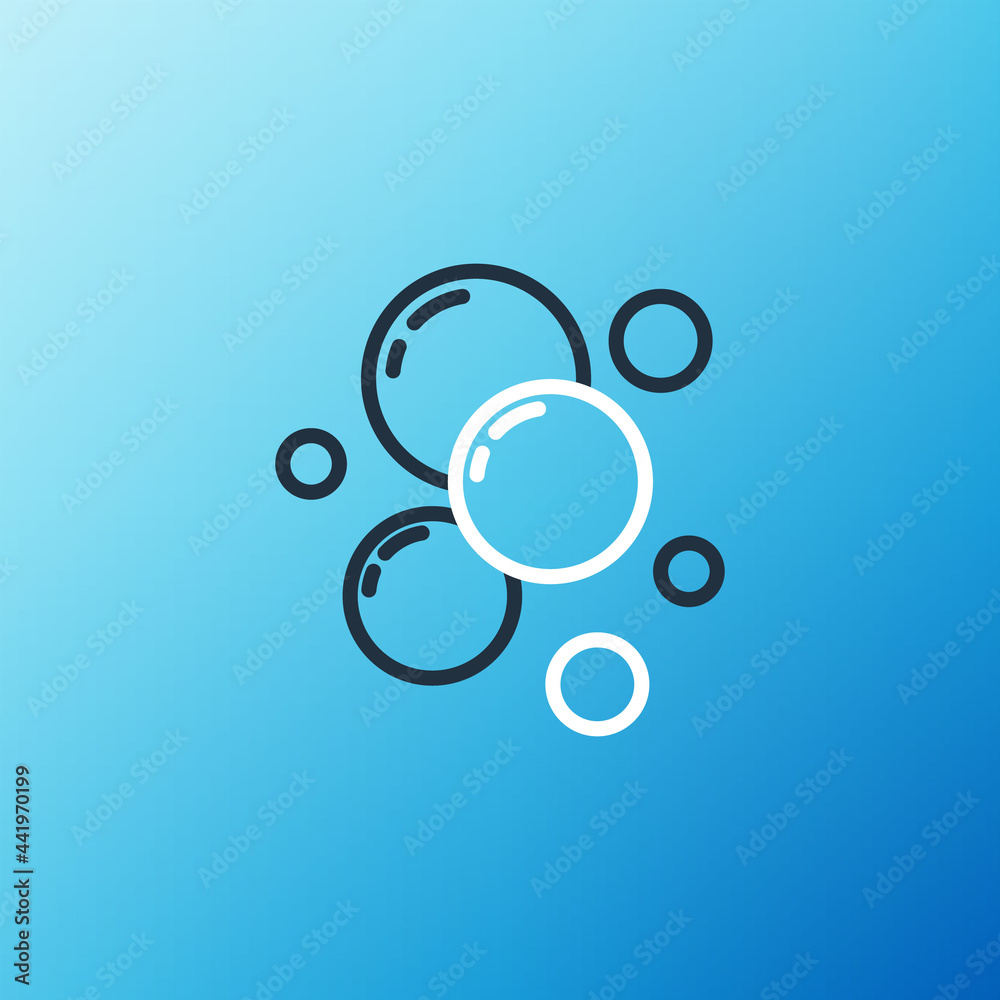 Line Soap water bubbles icon isolated on blue background. Colorful outline concept. Vector