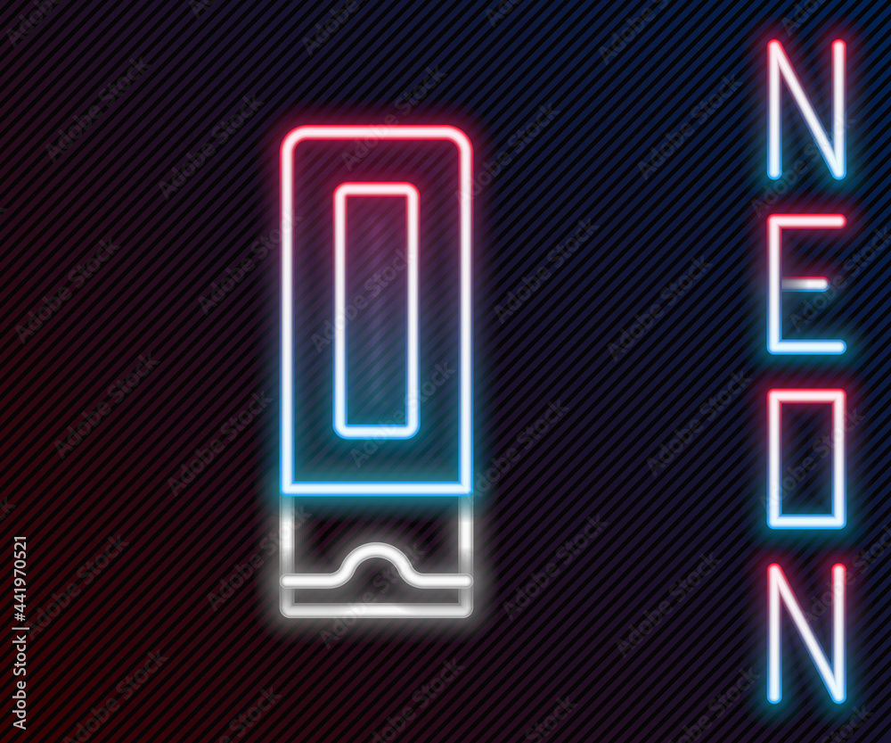 Glowing neon line Bottle of shampoo icon isolated on black background. Colorful outline concept. Vec