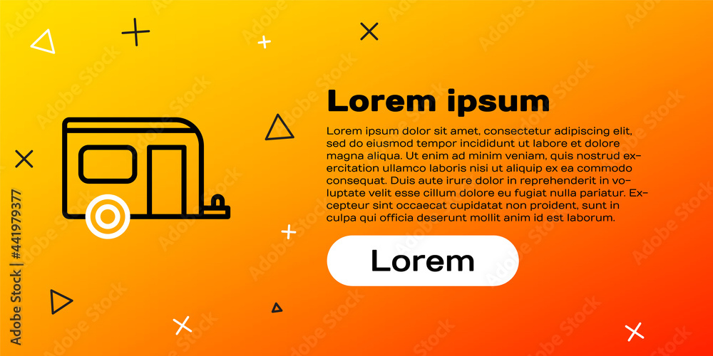 Line Rv露营拖车图标隔离在黄色背景上。旅行移动房屋、房车、家庭露营车