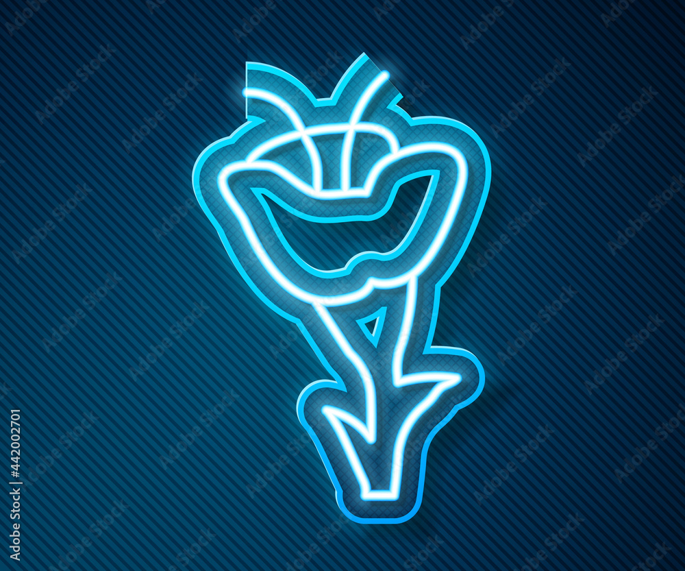 Glowing neon line Flower icon isolated on blue background. Vector