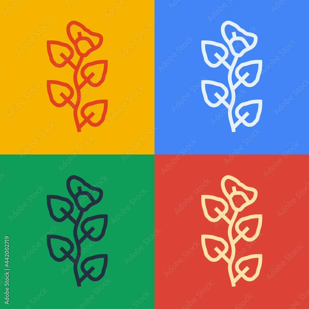 Pop art line Ivy branch icon isolated on color background. Branch with leaves. Vector