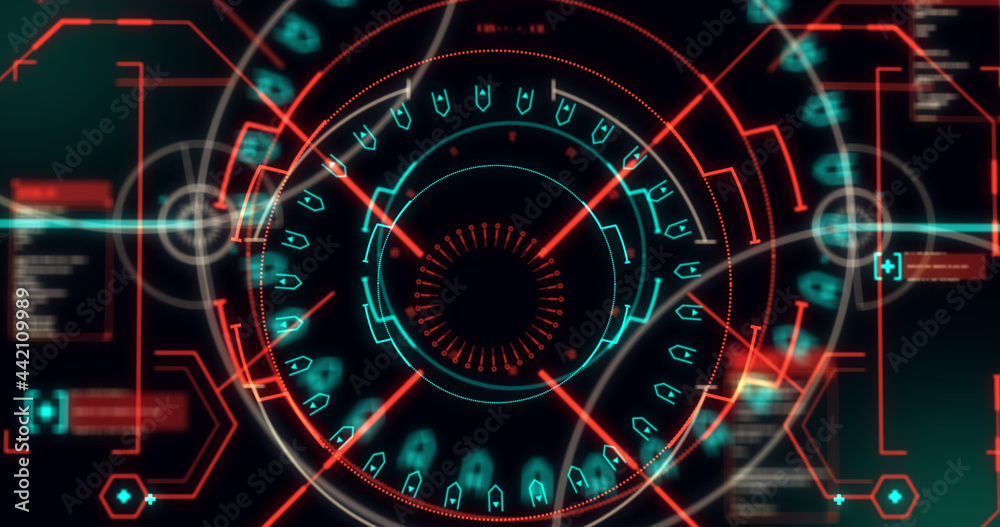 Image of scope scanning and data processing on dark green background