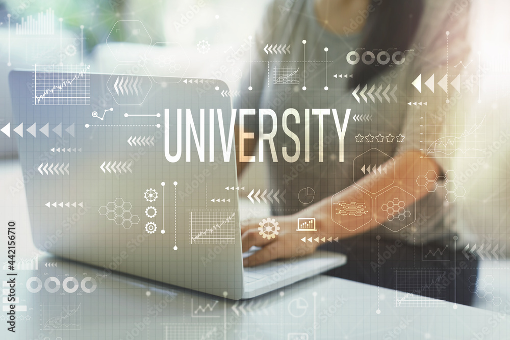 University with woman using laptop