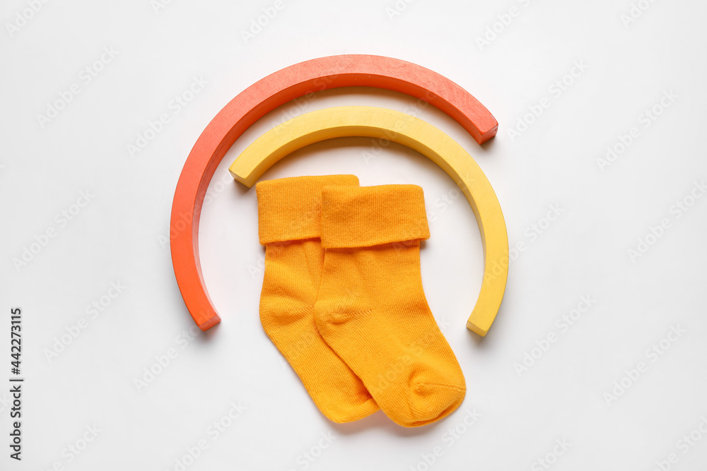 Baby socks on white background