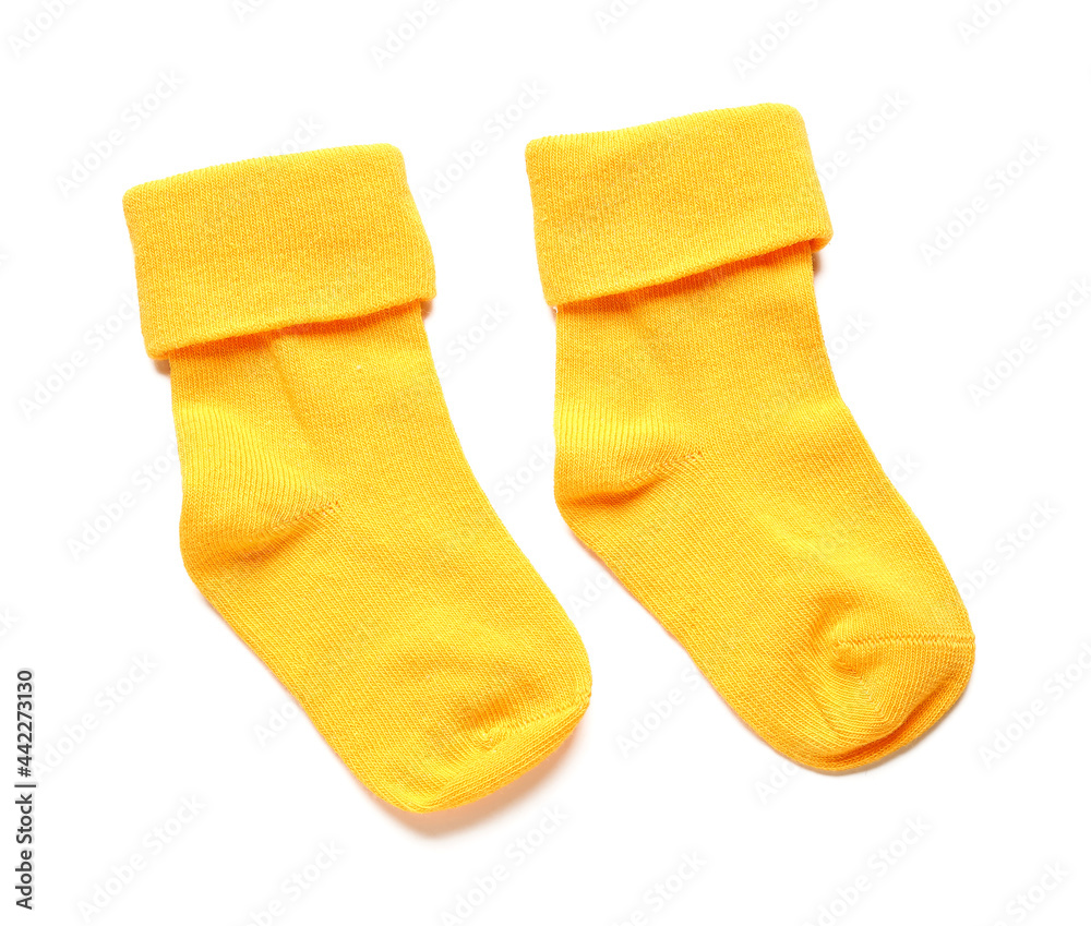 Baby socks on white background