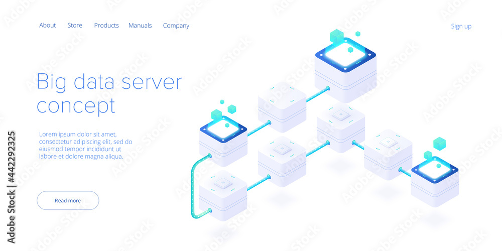 等轴测矢量插图中的大数据技术。信息存储和分析系统。数字