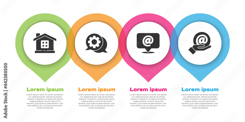 Set House，Speech bubble chat，Mail and e-Mail and Mail and e-Mail in hand.Business infographic tem（设置