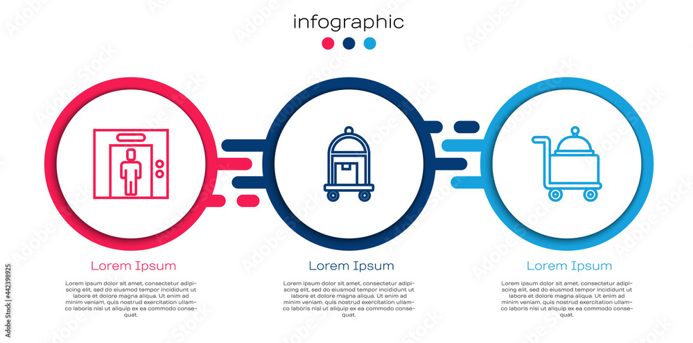 Set line Lift, Suitcase and Covered with tray. Business infographic template. Vector